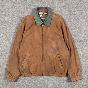 Vintage Soft Brown Leather Bomber Aviator Jacket Men’s L Green Colorblock Collar